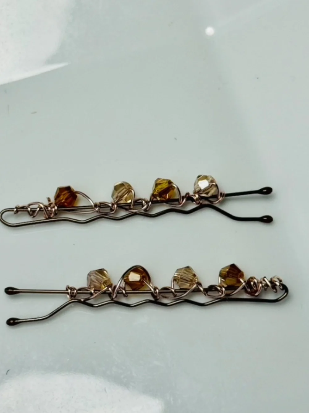 Amber & Champagne colored Crystals Beaded Bobby Pins